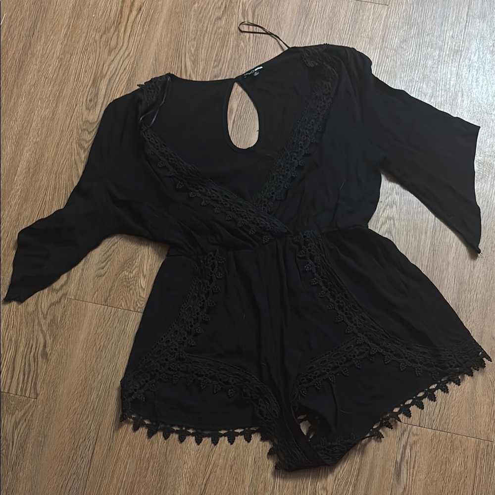 Fashion Nova Elegant Black Lace Romper
